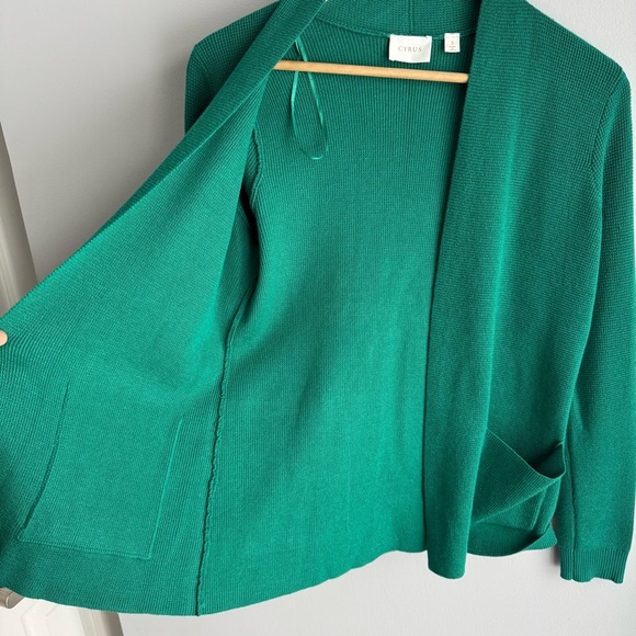 Cyrus Open Front Knit Cardigan Sz S Deep Kelly Green Sweater Classic Capsule EUC - Picture 10 of 11